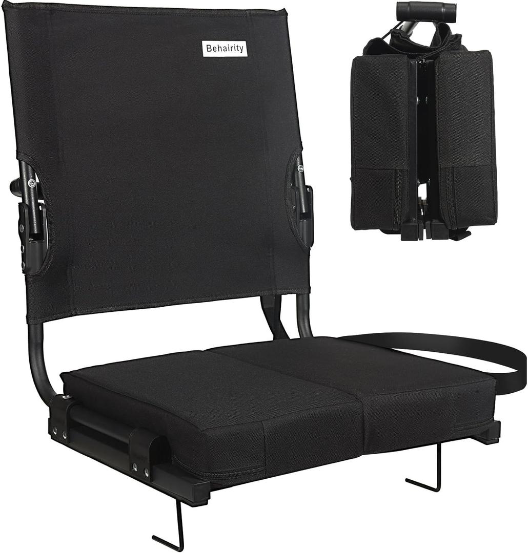 Stadium Seats for Bleachers with Back Support Wide, Portable Bleacher Chairs with Highest Back and Thick Cushion, Folding Padded Stadium Chair for Adults at Sports Events and Concerts. (Black)