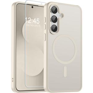 SUPFINE Magnetic for Samsung Galaxy S25 FE Case with Screen Protector,(Compatible with MagSafe)(Military Grade Drop Protection) Slim Translucent Shockproof Phone Case,Stone