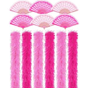 Taiyin 12 Pcs Feather Boa Artificial Fluffy Boa Bulk Lace Handheld Folding Fan Set 5.9 ft Wedding Bridal Shower 1920s Costume