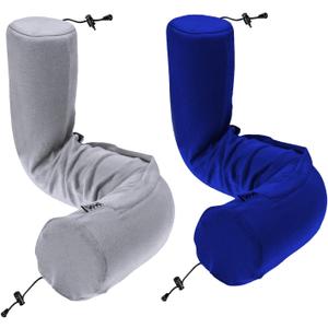Dot&Dot Twist Memory Foam Travel Pillow for Airplanes - Travel Neck Pillow for Sleeping - Airplane Pillow for Neck Support, Chin, Lumbar and Leg - Adjustable, Bendable Neck Roll Pillow (Gray DBlue AC)