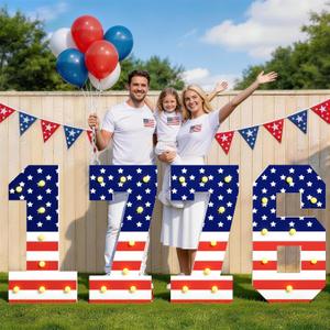 4th of July Decorations, 250th Anniversary Decor, 3FT 1776 Marquee Numbers with 8 Lights, America Patriotic 250 Independence Day Centerpieces Yard Signs for Party Home Porch Indoor Pack of 4