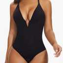 SHAPERIN Women's Deep V Neck Bodysuit Double Lined Plunge Tummy Control Shapewear Thong Body Suits Backless Cami Tank L