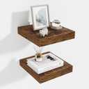 Fun Memories Floating Shelves for Wall - 10" x 10" Wood Shelf with Invisible Bracket - Deep Floating Shelves - 10 Inch Shelf Wall-Mounted for Living Room & Bathroom - Rustic Brown - Set of 2