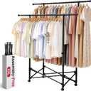 No-assembly Clothes Rack，Double Rod 59-Inch Rolling clothing rack