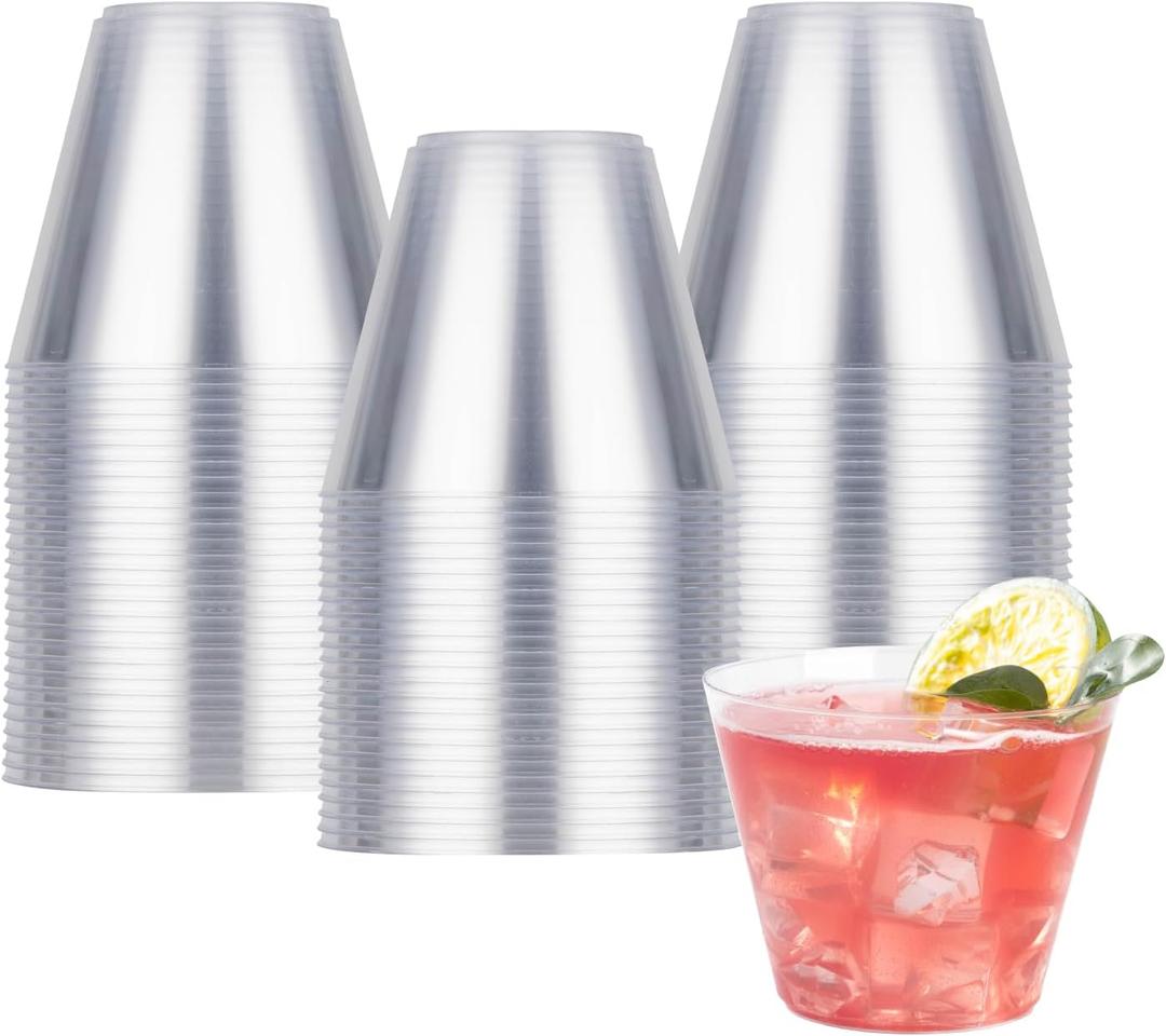 Goodluck 50PCS 9oz Clear Plastic Cups for Party, Disposable Clear Cups, Cocktail Glasses for Wedding, Thanksgiving, Christmas, Parties
