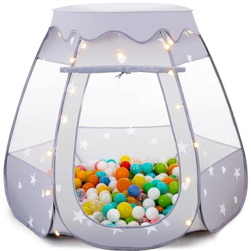 Baby Ball Pit for Toddler: with Star Lights - Pop Up Princess Play Tent for Kids - Indoor Outdoor Baby Girl Toys Birthday Gifts - NO Balls (Gray Tent)