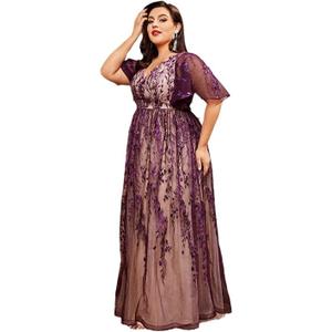 Women's Big Size Dresses Short Sleeve V-Neck Long Dress Party Dinner Hostess Dresses
3XL