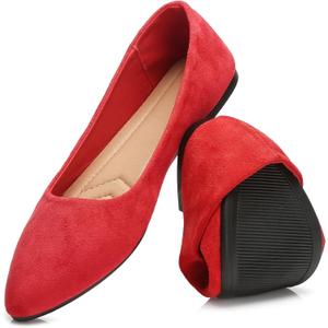 HEAWISH Womens Black Flats Shoes Comfortable Suede Pointed Toe Slip On Casual Ballet Flats Dress Shoes Nude Flats (9, Red)