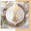 Gejoy 18 Pcs Round Burlap Placemats Wood Bead Napkin Rings with Dinner Napkins Cloth, Jute Heat Resistant Placemats Boho Wooden Rings for Plates Wedding Dining Table