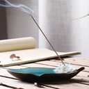 Incense Holder for Sticks, Ceramic Incense Ash Catcher Tray, Leaf-Shape Tray and Lotus Sticks Holder (Sky Blue)