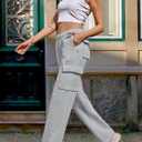 Cargo Sweatpants Women Wide Leg High Waisted Sweat Pants with Pockets Womens Lounge Casual Joggers (Gray, XXL)