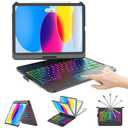 CC Store for iPad (A16) 11th 10th Generation Case with Keyboard - 7 Color Backlit 360° Swivel Multi-Touch Track Pencil Holde for iPad 11-inch A16 2025 10th Gen 10.9 Inch 2022 (Black)