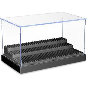 KKU Display Case for Minifigure Action Figures Blocks, Acrylic Minifigure Display Case Box Storage with 3 Movable Steps Gift for Kids Adults (Black, 1 Pack)