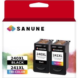 Remanufactured Ink Cartridge Replacement for Canon 240XL 241XL Combo Pack for MG3620 MG3600 MG3520 MG3222 TS5120 MX472 MX452 MX532 Canon Printer Ink 240 241 (1 Black, 1 Tri-Color)