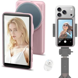 Vlog Selfie Monitor Screen for iPhone 17/16/15/Android, Magnetic Back Camera Selfie Monitor with Remote/Zoom/Speaker for Live Streaming/YouTube Starter Vlogging Kit Content Creator Essentials, Pink