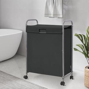Rolling Laundry Hamper with Lid, 85L Slim Laundry Sorter with Wheels, Laundry Basket with Lid, Dirty Cloth Laundry Cart Organizer Storage for Small Place Bathroom, Bedroom, Black