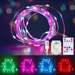 Battery Operated Fairy Lights Color Changing String Light with Remote, 16.4FT 1-Pack Twinkle LED Lights USB Plug or Battery Powered, Outdoor Christmas Decorations for Bedroom Party Indoor
