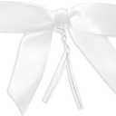 Juvale Twist Tie Bows - 100 Count, White, 3 x 2.5 in Satin Ribbon - Pre-Tied Gift Bows - Twist Ties for Cake & Crafts