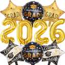 3 x 2026 Congrats Grad balloons Grad Ballons Gold Number 2026 Balloon Graduation Foil Balloon for Class of 2026 Graduatio Party Decorations
