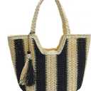 Long Keeper Women Straw Beach Bag Large Weave Tote Bags Summer Boho Shoulder Bag Woven Handbag for Travel Vacation Shopping , Black
