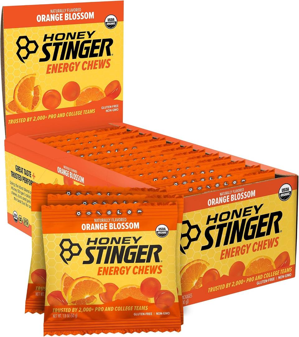 Honey Stinger Organic Orange Blossom Energy Chew, Gluten Free & Caffeine Free, for Exercise, Running and Performance, Sports Nutrition for Home & Gym, Pre and Mid Workout, 21.6 Ounces (Pack of 12) (EXP 03/24/27)