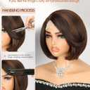 Quantum Love Highlight Bob Wig Layered Cut Mixed Brown Side Part Short Straight Glueless Bob Wigs for Women Realistic Hairline Synthetic Heat Resistant Fiber Hair
