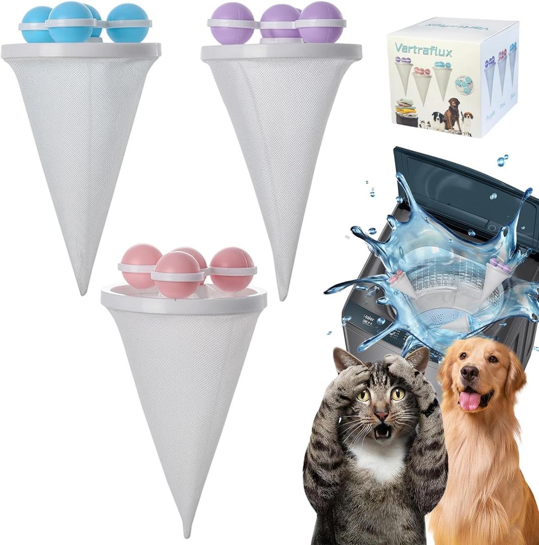 Pet Hair Remover for Laundry,Lint Catcher for Washing Machine, 2026 Upgraded Floating Hair Filter Mesh Removal, Cat and Dog Hair Washing Machine Catcher; (Mixed Color 3 Pack) (Blue + Purple + Pink)