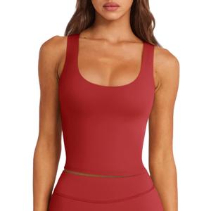 LASLULU Womens Sports Bras Padded Longline Sport Bra Gym Exercise Yoga Tops Cropped Athletic Workout Tank Tops with Built in Bra (Red, Small)