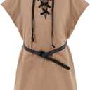 Boys Kids Renaissance Pirate T Shirts Viking Medieval Sleeveless Lace Up Costume Scottish Cotton Tank Tops (12-14 Years, Brown)