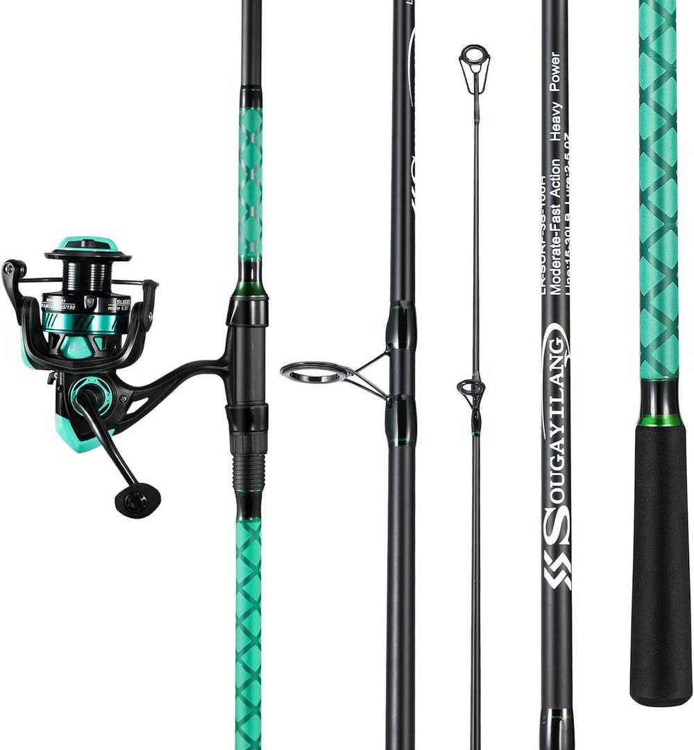 SOUGAYILANG Surf Fishing Rod and Reel Combo，Heavy 3-Piece Carbon Travel Spinning Rod with 6000 Reel-(11'Green)