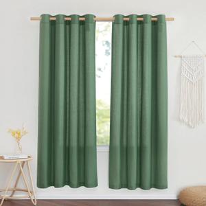 NICETOWN Thick Linen Blend Flax Window Curtains, Grommet Vertical Drapes Privacy Added with Light Through Window Treatment for Bedroom/Living Room, Olive Green, W55 x L72, 2 Panels