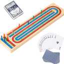 Cribbage Board Game Set - Complete Cribbage Kit for 2-4 Players - Includes 9 Pegs, Deck of Playing Cards & Continuous 3 Track Board - Perfect for Family Game Night & Travel (Ages 8+)