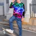 Boys Size 14 Shirts Teen, Little kid Neon Graphic Tees Fashion Colourful Clothes Smoke 3D Print T-Shirt Girls Long Sleeve Shirts 13-14 Kids Fall Home Wear Hip Hop Purple Tops