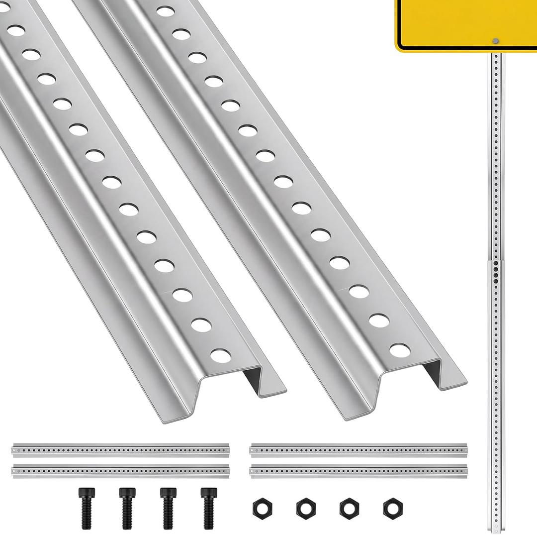 2 Pack 8 ft Adjustable U-channel Sign Post, 4'-8' Medium Gauge Galvanized Steel Metal Pole with 3/8'' Dia Holes Flexible Height for Outside Highway Roadside Garden Farm Traffic Intersection