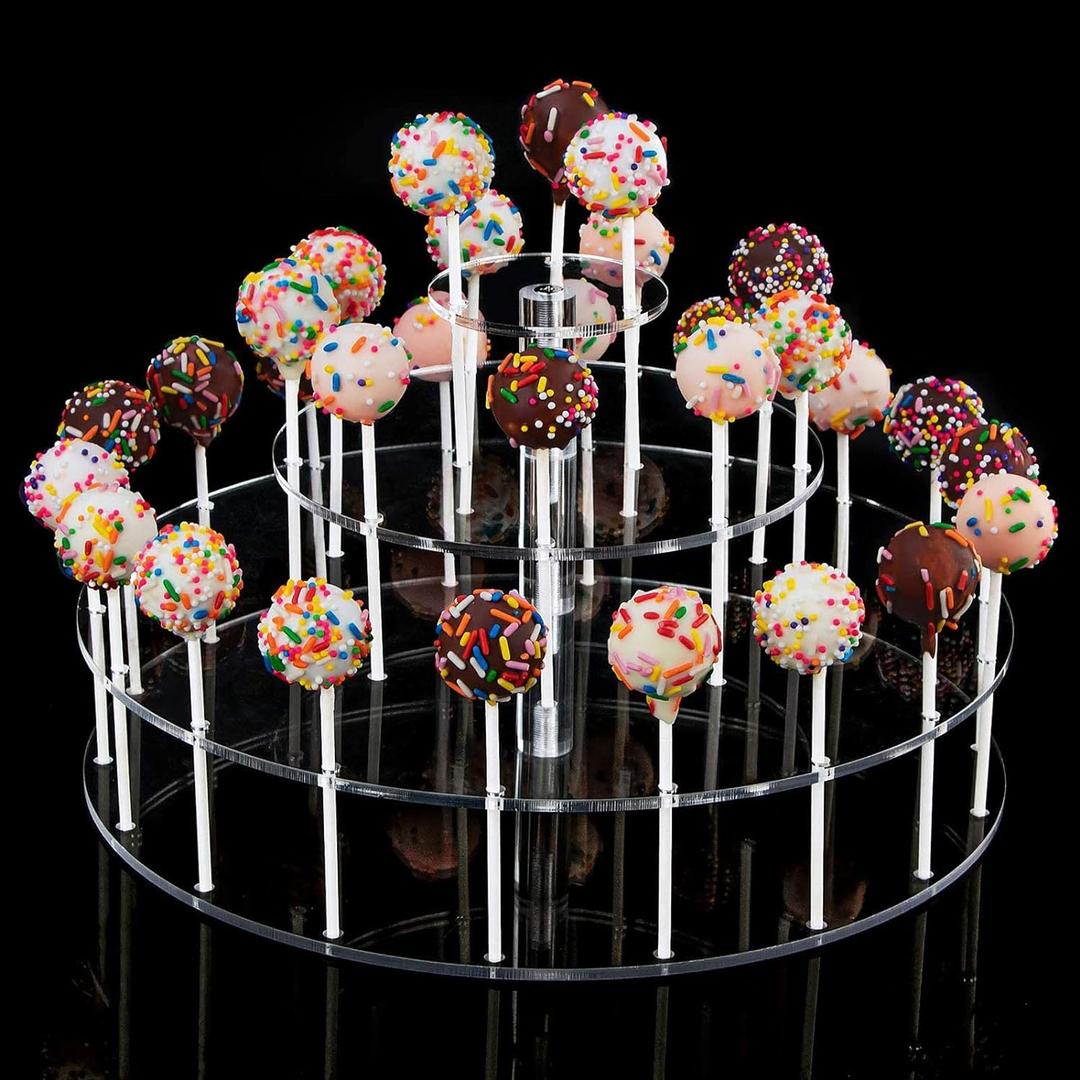 YestBuy Cake Pop Display Stand, 30 Hole Cake Pop Holder , 3 Tiered Lollipop Holder for Weddings, Birthday Parties, Anniversaries Gift, Halloween, Christmas Candy Decorative (Clear)