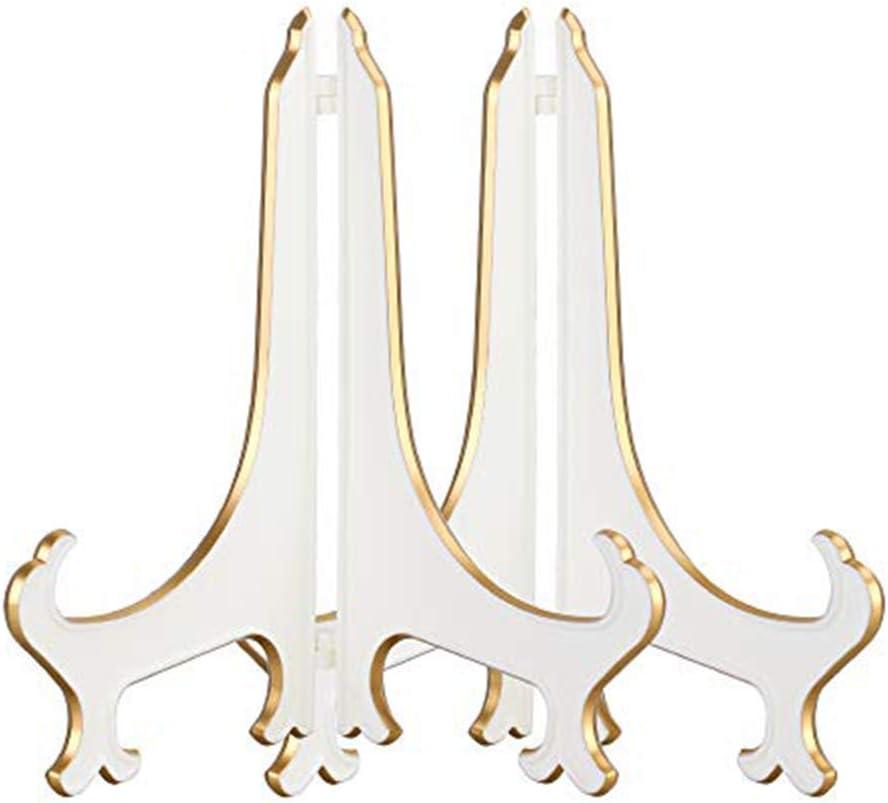 Artliving 10" Decorative Plate Stand Holder Plastic Picture Easel Display Stand Picture Frame Stand White Gold (2 Pack)