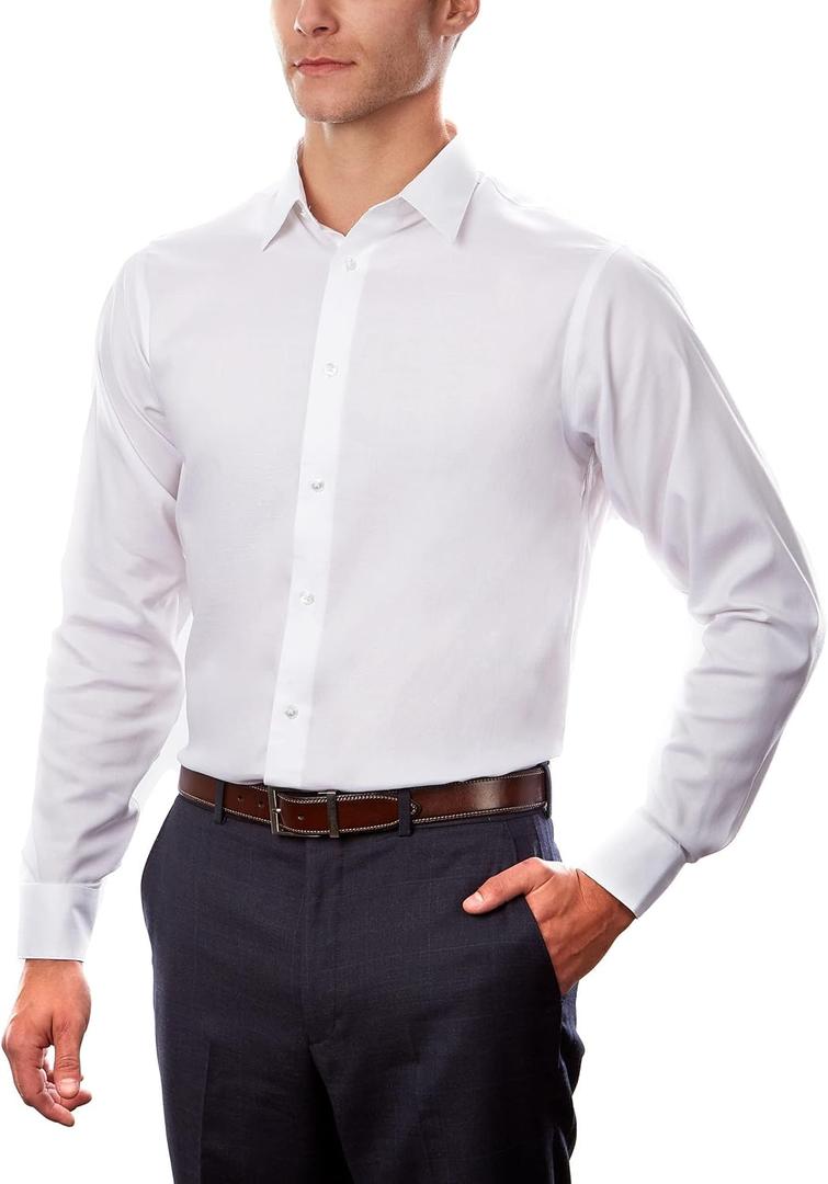 Calvin Klein Mens Dress Shirt Regular Fit Non Iron Stretch Solid (White, M)
