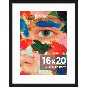 16x20 Picture Frame, Photo Frame with HD Plexiglass, Display Pictures 11x14 with Mat or 16x20 Without Mat for Wall Display, Wall Hanging Photo Frame,1 Pack, Black