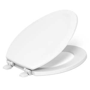 KOHLER 4647-0 Stonewood Elongated Toilet Seat, Elongated Wood Seat for Standard Toilets, Comes with Color-Matched Plastic Hinges, Home Essentials, White