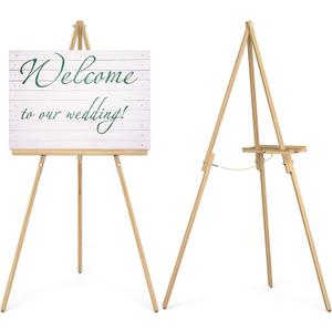 Wooden Art Easel Stand - 63" Portable Tripod Wood Artist Easel - Adjustable Floor Poster Stand for Painting, Display Show, Wedding - Natural