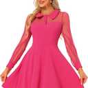 Allegra K Cocktail Party Dress for Women's Sheer Mesh Panel Long Sleeve Mini A-Line Dresses (Pink, S)