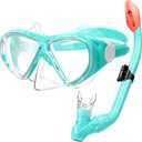 Kids Snorkel Set Dry Top Snorkeling Gear for Kids Youth Boys Girls Junior Age 5-15,Tempered Glass Swimming Diving Mask and Snorkel Set 180 Degree Panoramic View (Light Green)