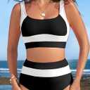 Herseas Women 2 Piece High Waisted Bikini Sets Colorblock Sporty Swimsuits Wide Straps Bathing Suit 2026 Summer Swimwear (XL)