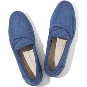 POVOGER Loafers for Women Slip on Shoes Black Flats Shoes Comfortable Work Shoes for Women Square Toe Ballets Flats, Navy Blue, Size: 5