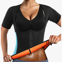 Women Sauna Sweat Vest with Sleeves Neoprene Fitness Shirt Workout Body Shaper Sport Tank Top L