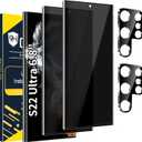 [2+2 Pack] Galaxy S22 Ultra Privacy Screen Protector, 9H Tempered Glass, Ultrasonic Fingerprint Support, 3D Curved, HD Clear Anti-Spy Film for Samsung S22 Ultra 5G Glass Screen Protector