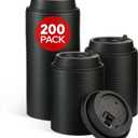 LITOPAK 200 Count Coffee Cup Lids, 3.54'' Disposable Plastic Lids for 10oz, 12oz, 16oz, and 20oz Paper Cups, Black