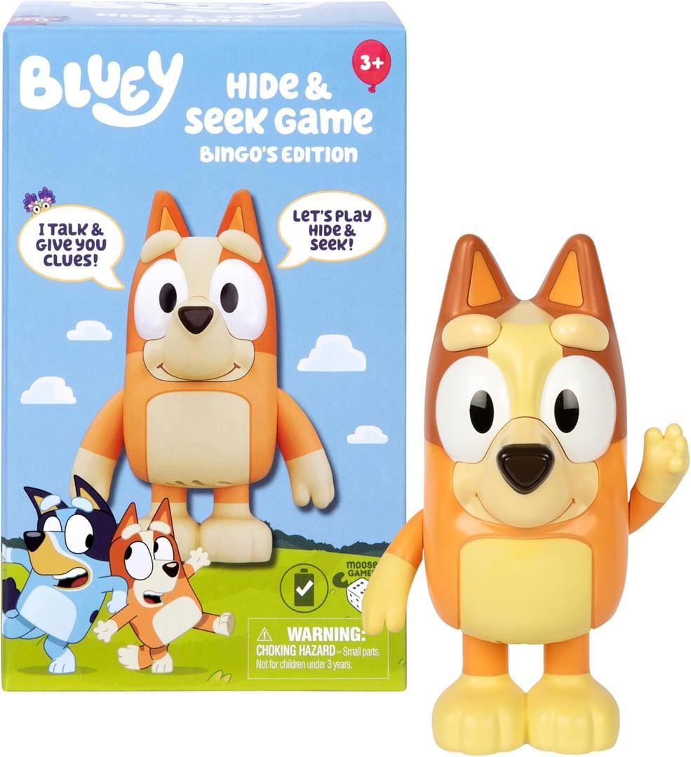 Bluey Game Hide and Seek Electronic Bingo Figure, Articulated, Musical Kids Figurines with Dance Mode, Interactive Toddler Figurine Toys for Ages 3+