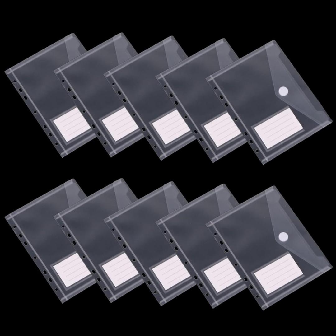 10 Pcs Mini Binder Pocket 7-Hole Binder Pocket Folders Mini Binder Dividers Clear Binder Folders Envelopes