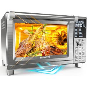 Nuwave Bravo XL Pro Air Fryer Toaster Oven with Grill Combo, 2025 New Ultra-Fast Convection System, 35% Crispier, 2X More Even, 142 Presets, 50-500F, Smarter Probe, PFAS Free, 30QT, Stainless Steel (Brushed Stainless Steel)